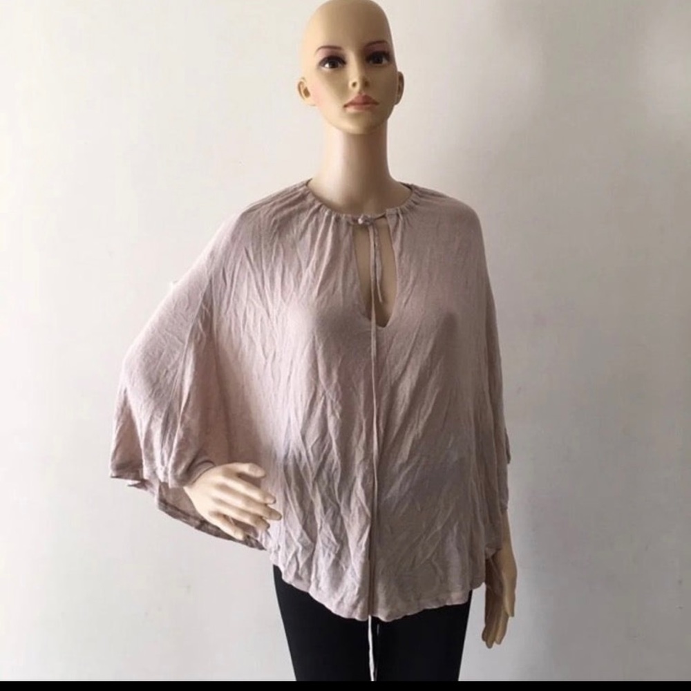 Tie -Front Oatmeal Beige Cape Swing Top